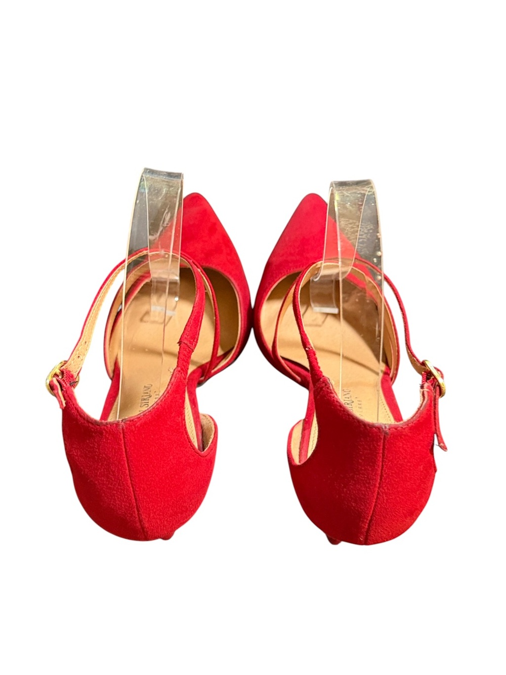 Christian Siriano Red Suede Pointed-Toe Crisscross Slingbacks Heels Size 8 - Picture 9 of 12